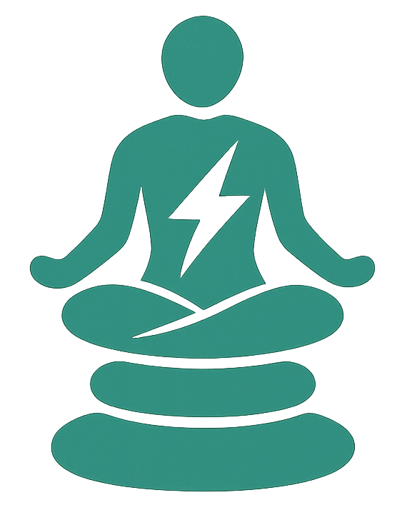 Logo RecupZen représentant une silhouette méditative avec un éclair, symbole de récupération et bien-être