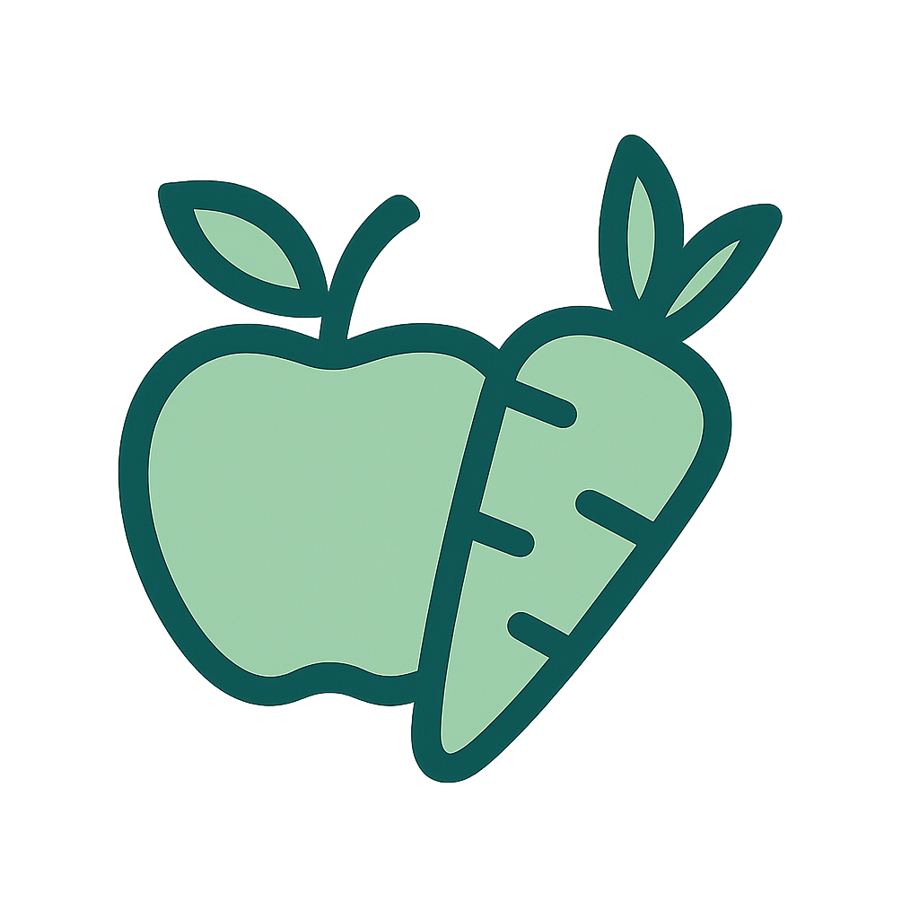 Icône d’alimentation saine avec pomme et carotte pour mieux récupérer après le sport.