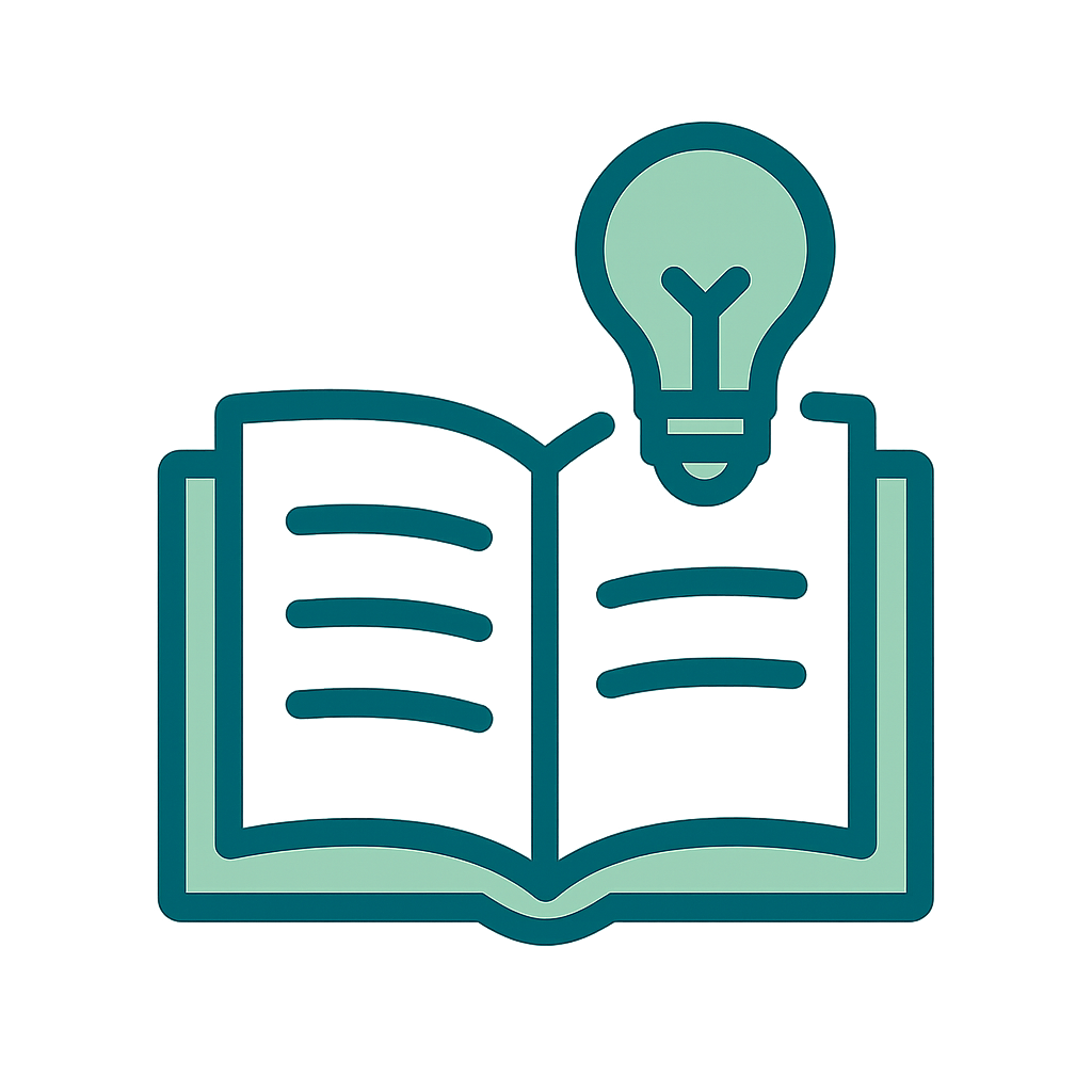 Icône livre ouvert avec ampoule, symbolisant l’apprentissage à travers les articles
