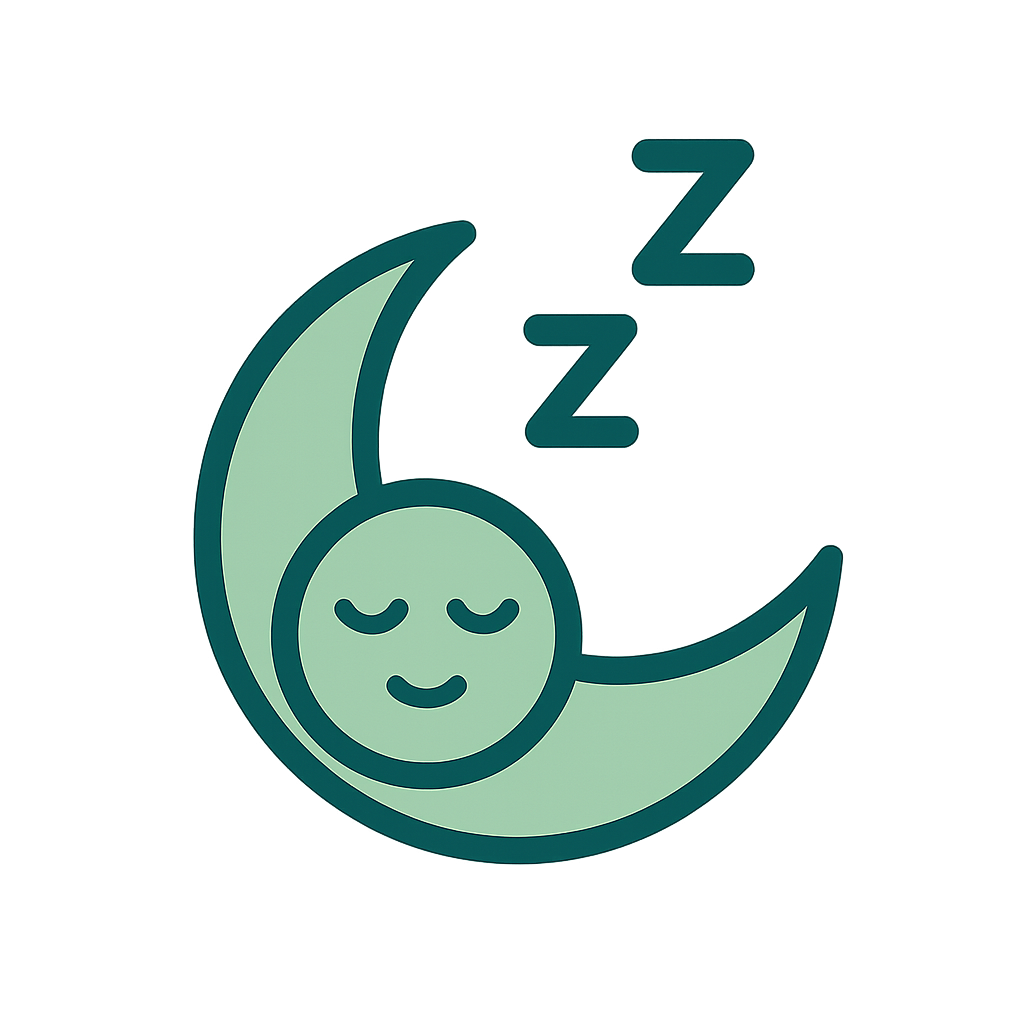Icône lune et visage endormi avec des Z, symbolisant le sommeil réparateur pour mieux récupérer.