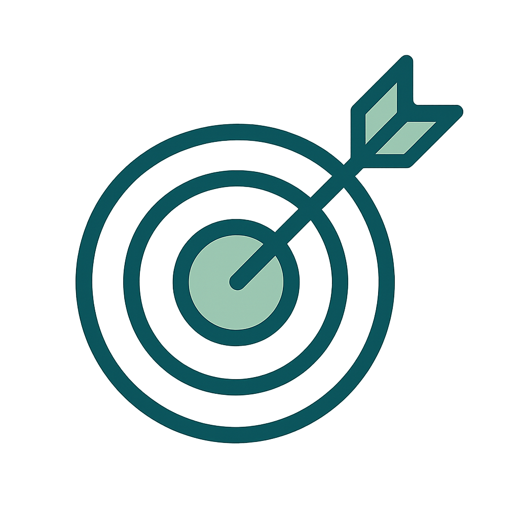 Icône cible verte avec flèche au centre, symbolisant le ciblage précis des zones sensibles.
