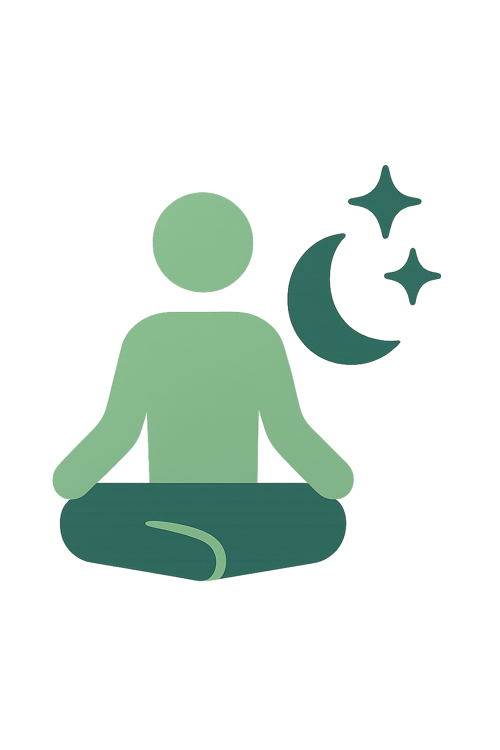 Icône méditation avec lune et étoiles, symbolisant un moment de recentrage en fin de journée.