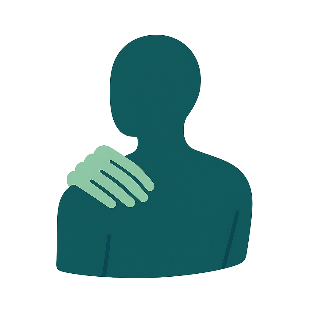 Icône d’une main massant une épaule, symbolisant les soins corporels et la détente après l’effort.