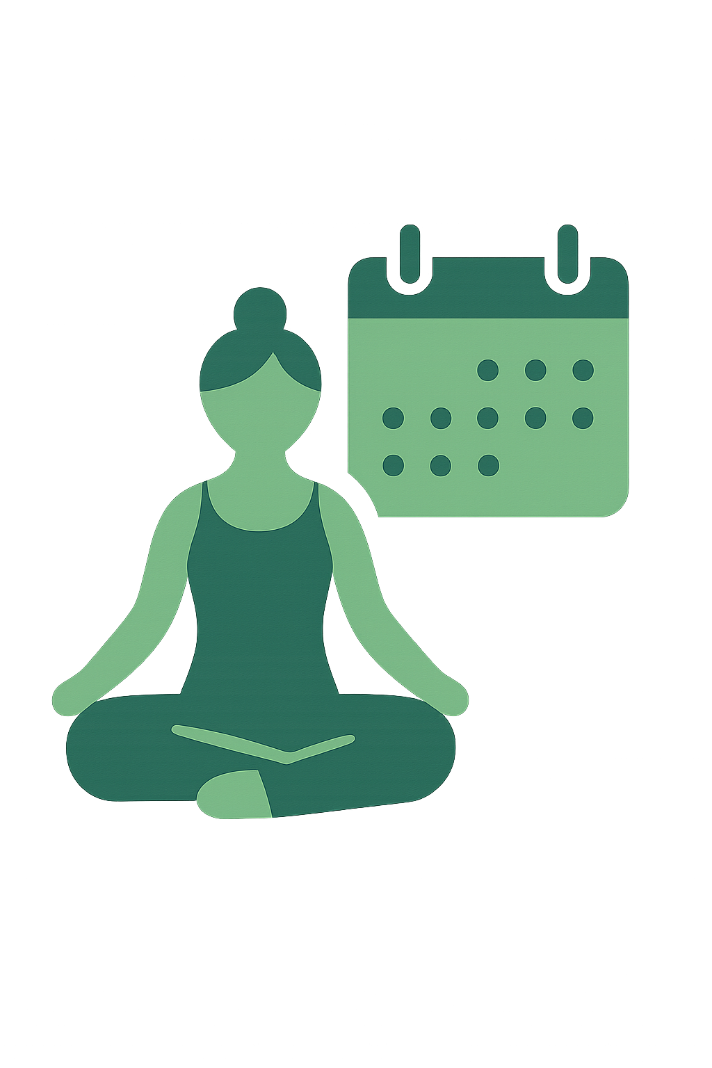 Icône femme en méditation avec un calendrier, symbolisant une routine bien-être pendant la semaine.