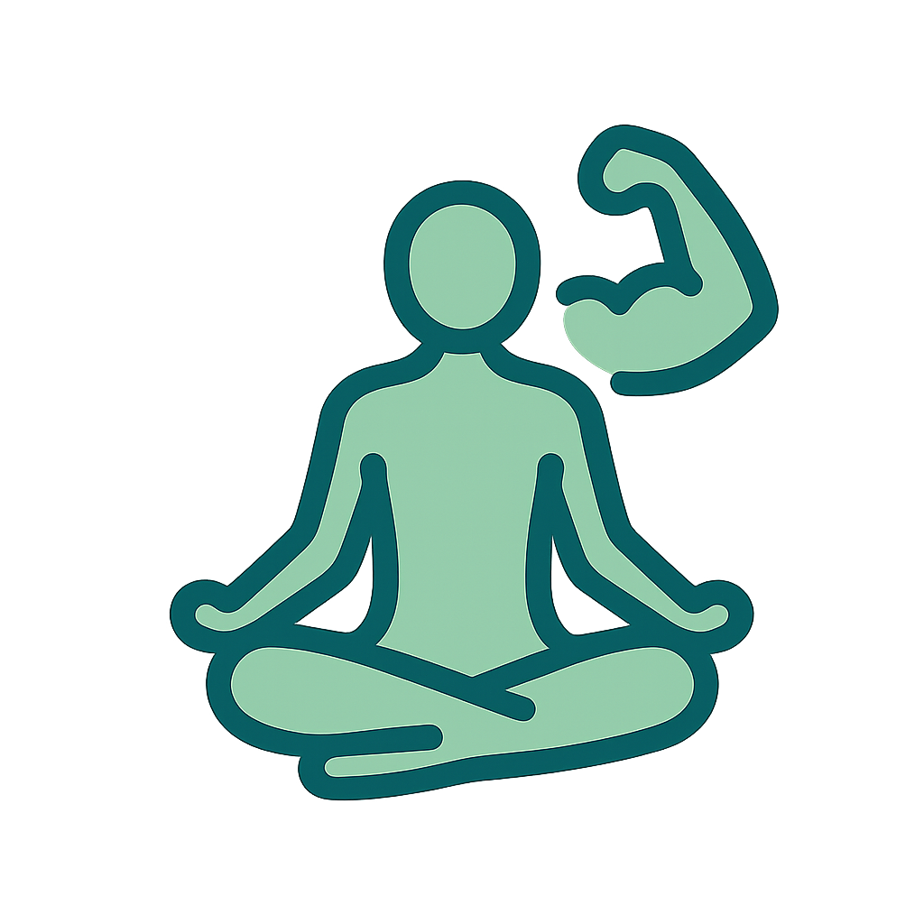 Icône méditation et muscle, symbolisant une routine anti-stress musculaire.