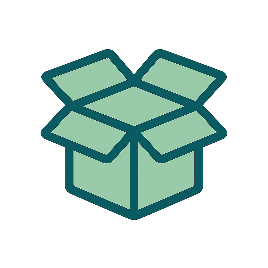 Icône d’une boîte ouverte verte symbolisant la simplicité et la clarté