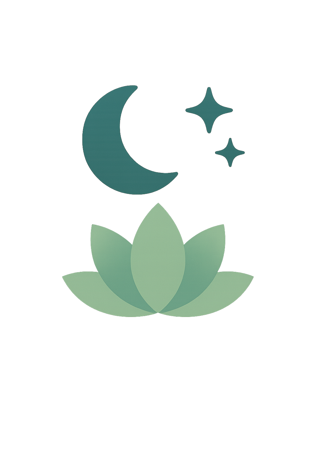 Icône fleur de lotus avec lune et étoiles, représentant sommeil et relaxation.