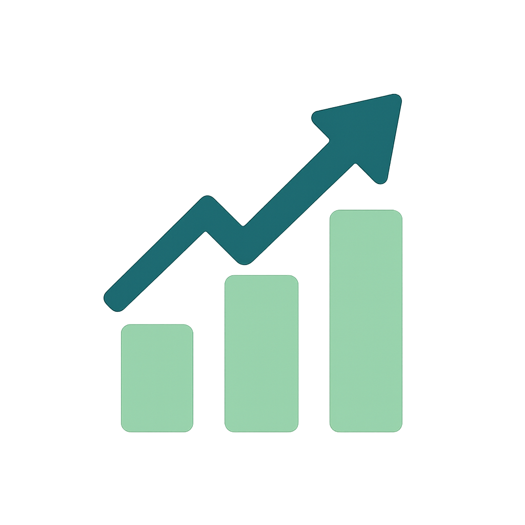 Icône de suivi des progrès avec graphique de croissance verte et flèche montante