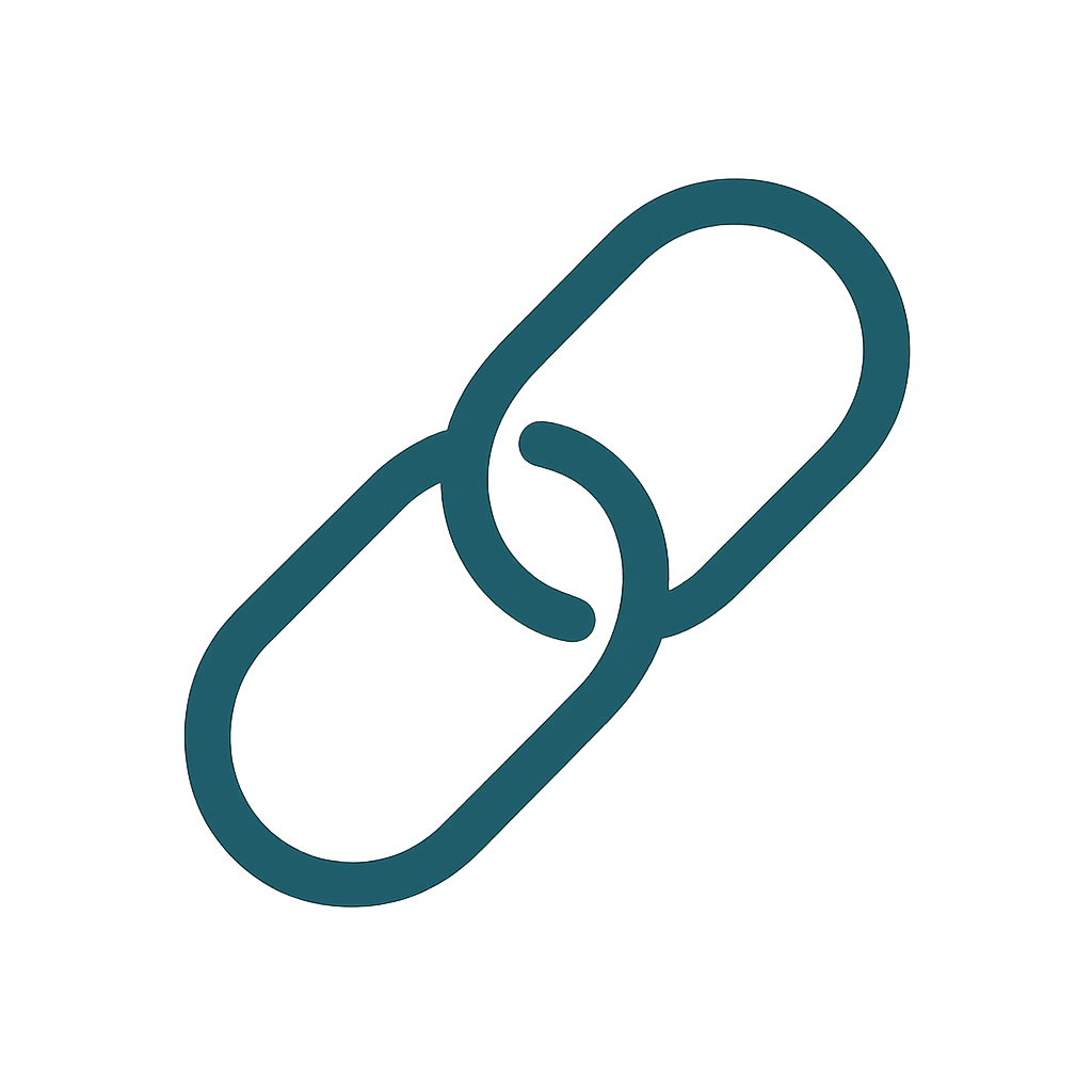 Icône de maillon de chaîne vert symbolisant la transparence et la connexion.