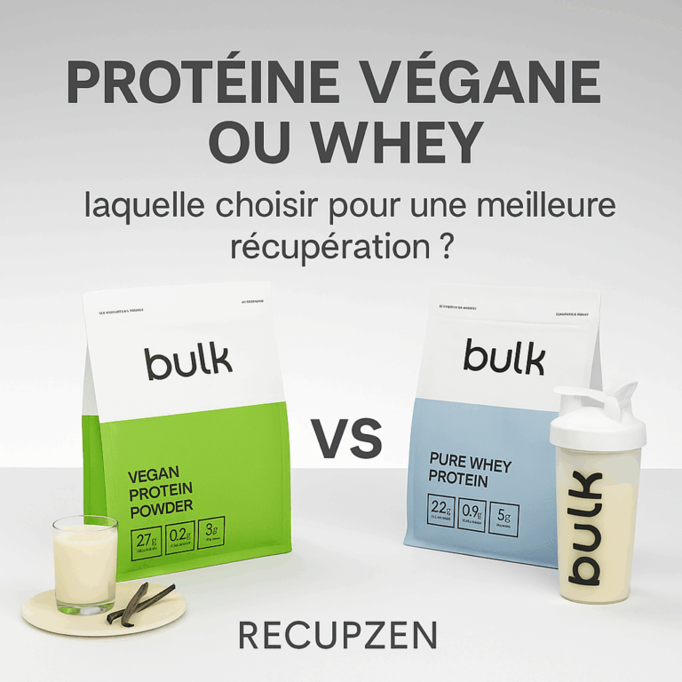 Comparatif entre la Protéine Végane et la Pure Whey de Bulk pour une récupération optimale – visuel RecupZen